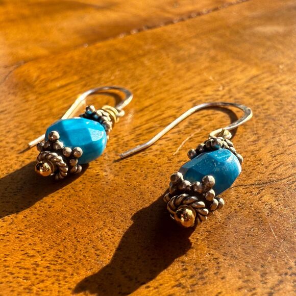 Turquoise Drop Earrings Sterling Silver Ear Hook Hypoallergenic - Picture 6 of 11